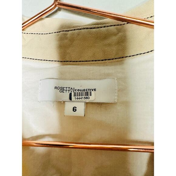 ROSETTA GETTY Beige Twill Cotton Short Sleeve Button Front Dress Size 6 - Picture 9 of 11